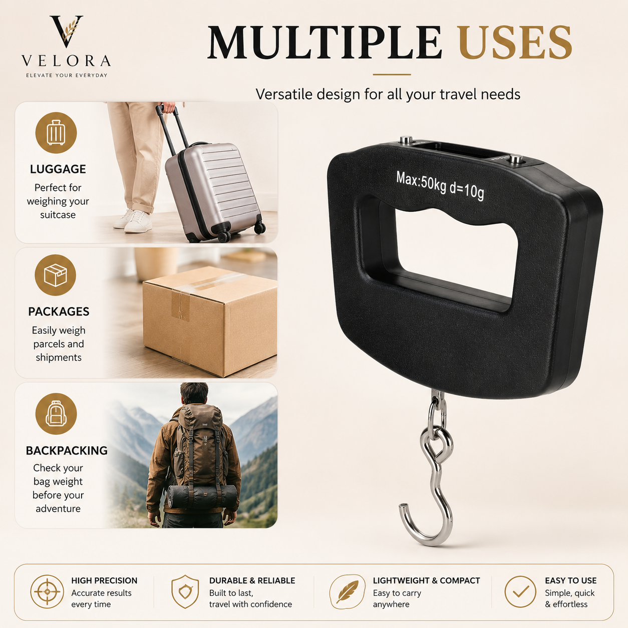 Portable Digital Luggage Scale 50kg – High Precision Travel Weight Checker