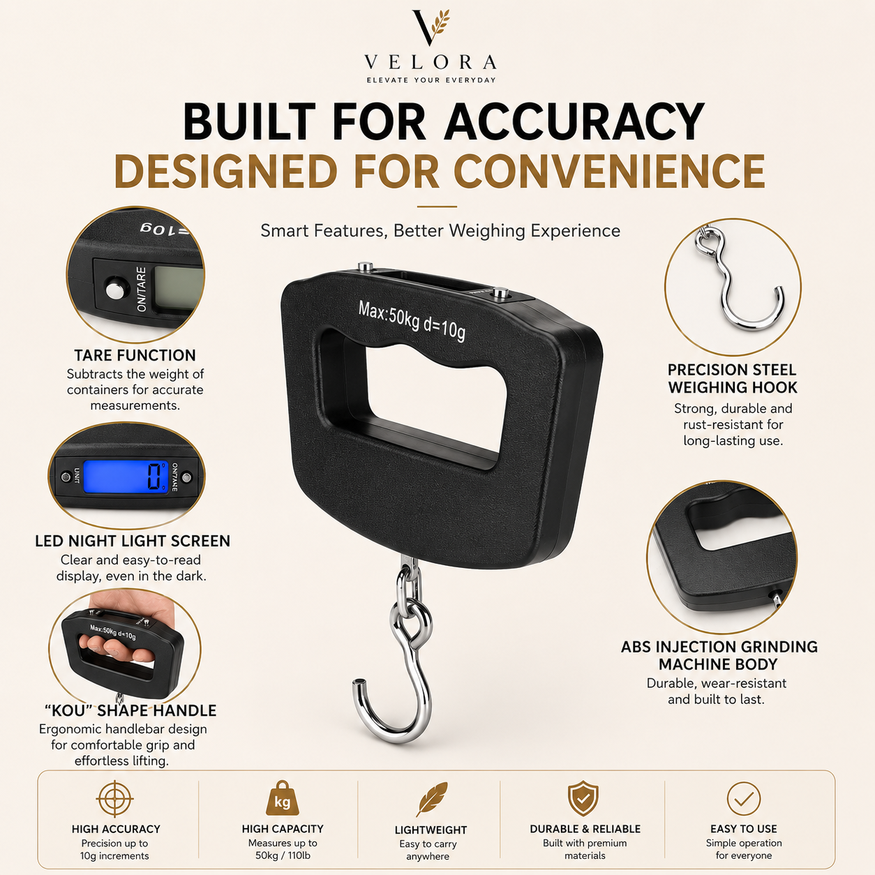 Portable Digital Luggage Scale 50kg – High Precision Travel Weight Checker