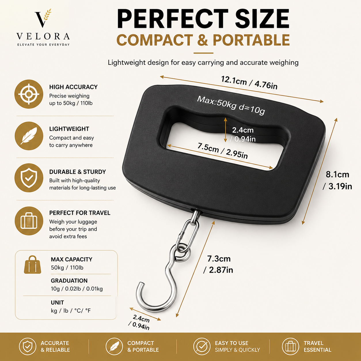 Portable Digital Luggage Scale 50kg – High Precision Travel Weight Checker