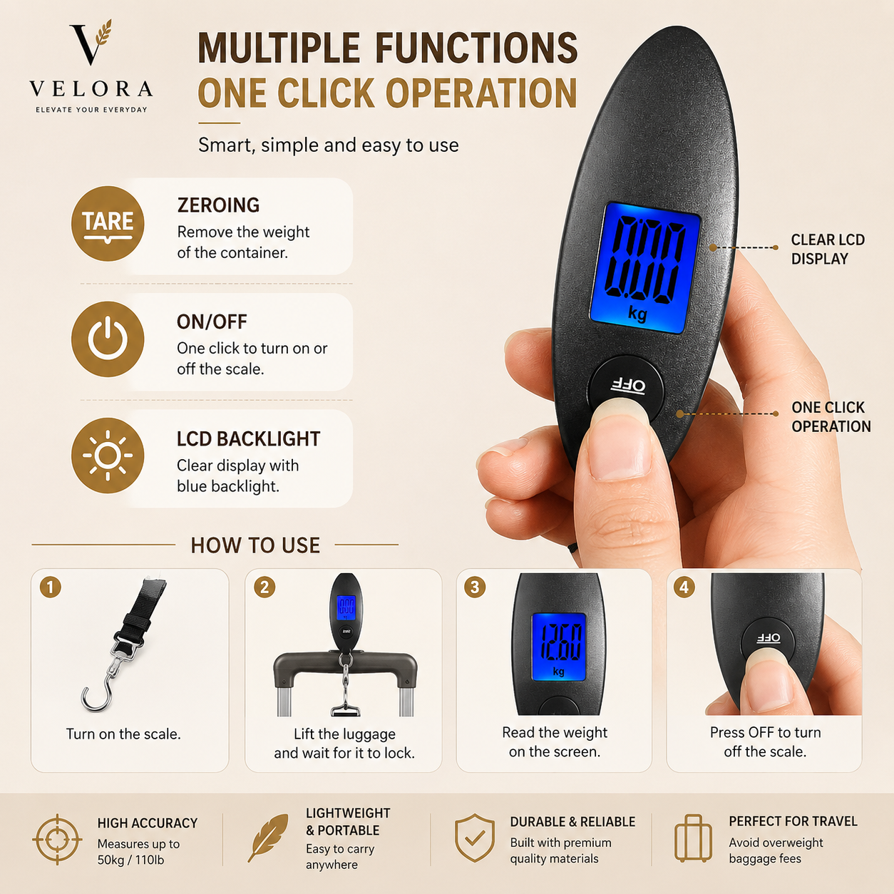 Portable Digital Luggage Scale 50kg – High Precision Travel Weight Checker