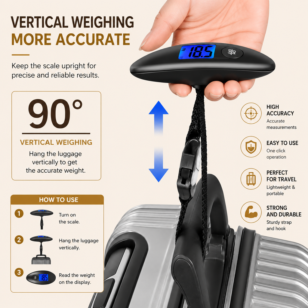 Portable Digital Luggage Scale 50kg – High Precision Travel Weight Checker