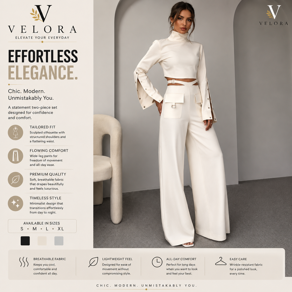 Women's Turtleneck Lounge Set – Long Sleeve Top & Wide Leg Pants