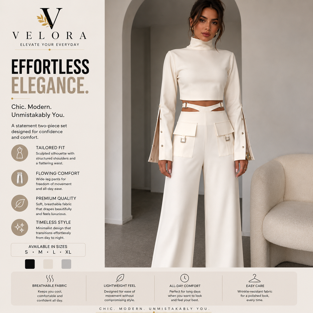 Women's Turtleneck Lounge Set – Long Sleeve Top & Wide Leg Pants