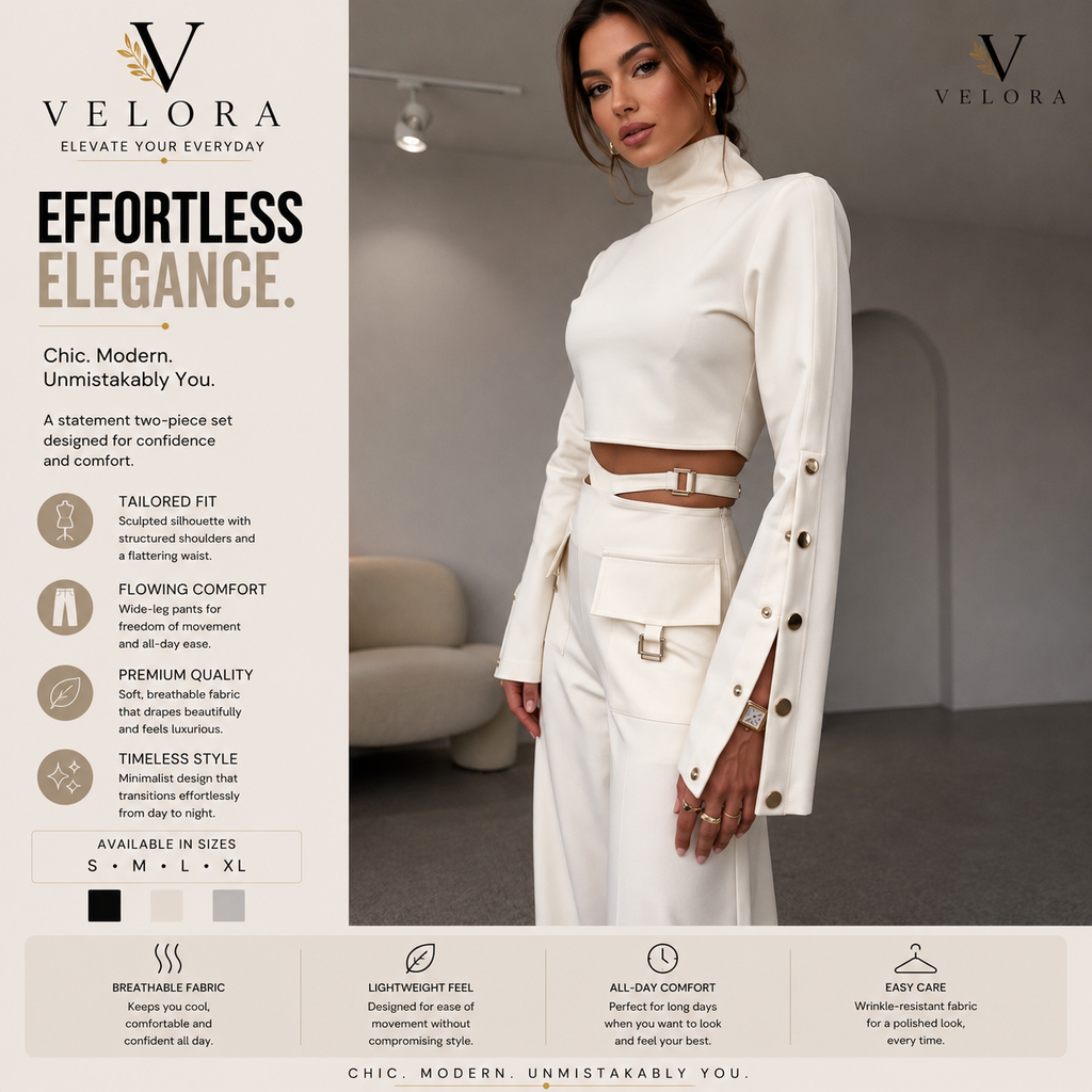 Women's Turtleneck Lounge Set – Long Sleeve Top & Wide Leg Pants