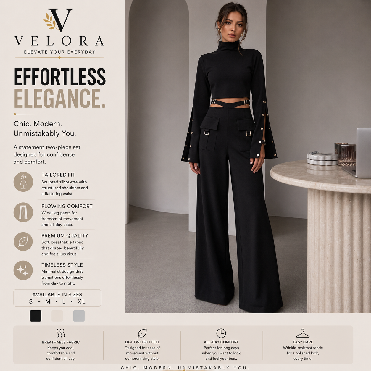 Women's Turtleneck Lounge Set – Long Sleeve Top & Wide Leg Pants
