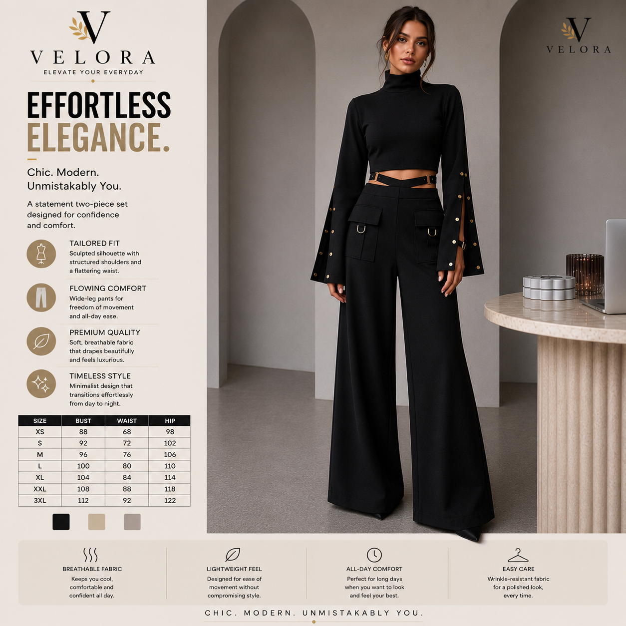 Women's Turtleneck Lounge Set – Long Sleeve Top & Wide Leg Pants