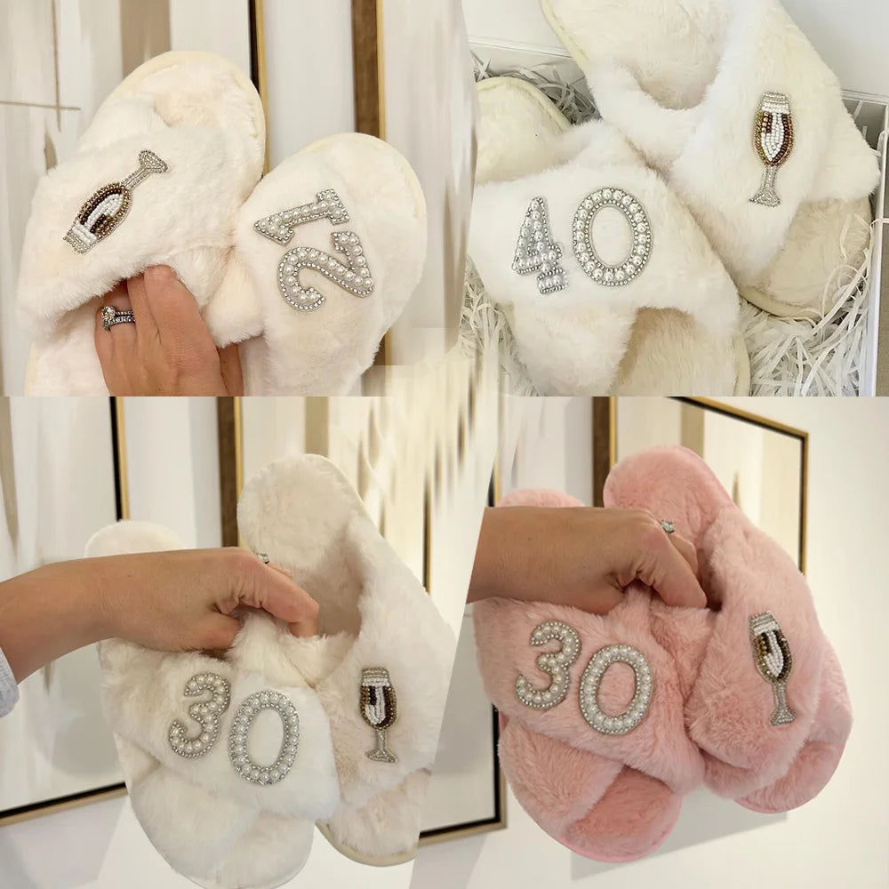 Personalized Milestone Birthday Plush Slippers – 18th, 21st, 30th, 40th, 50th & 60th Birthday Gift