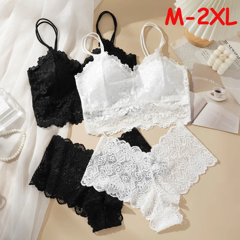 Women's Lace Bralette & Brief Set – Wireless Comfort Lingerie