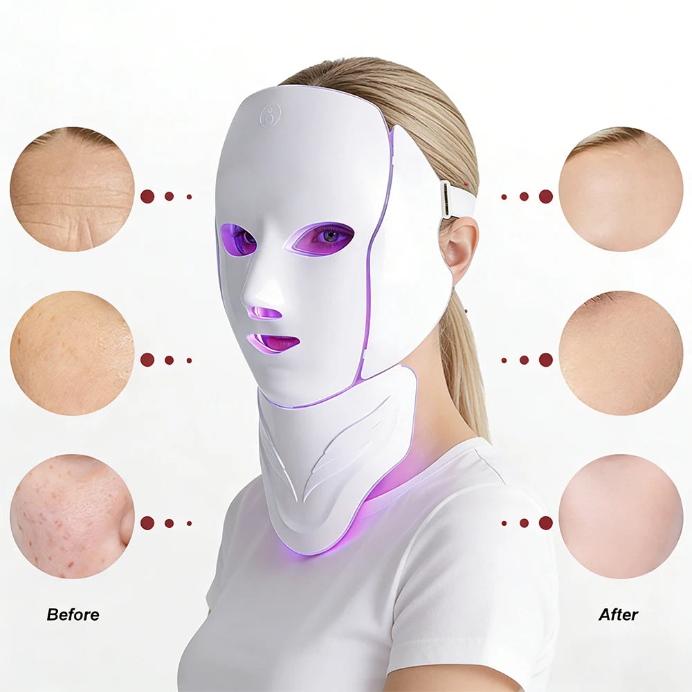 Wireless 7 Color LED Face & Neck Beauty Mask – Rechargeable Skin Care Device for Glowing Skin