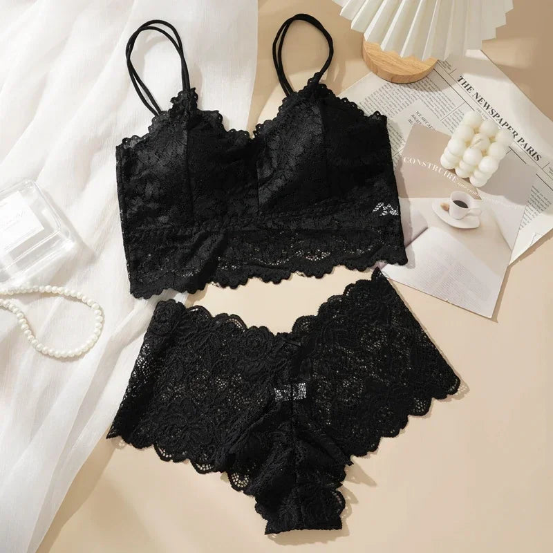 Women's Lace Bralette & Brief Set – Wireless Comfort Lingerie