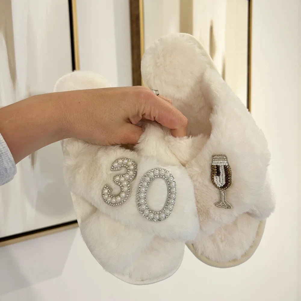 Personalized Milestone Birthday Plush Slippers – 18th, 21st, 30th, 40th, 50th & 60th Birthday Gift