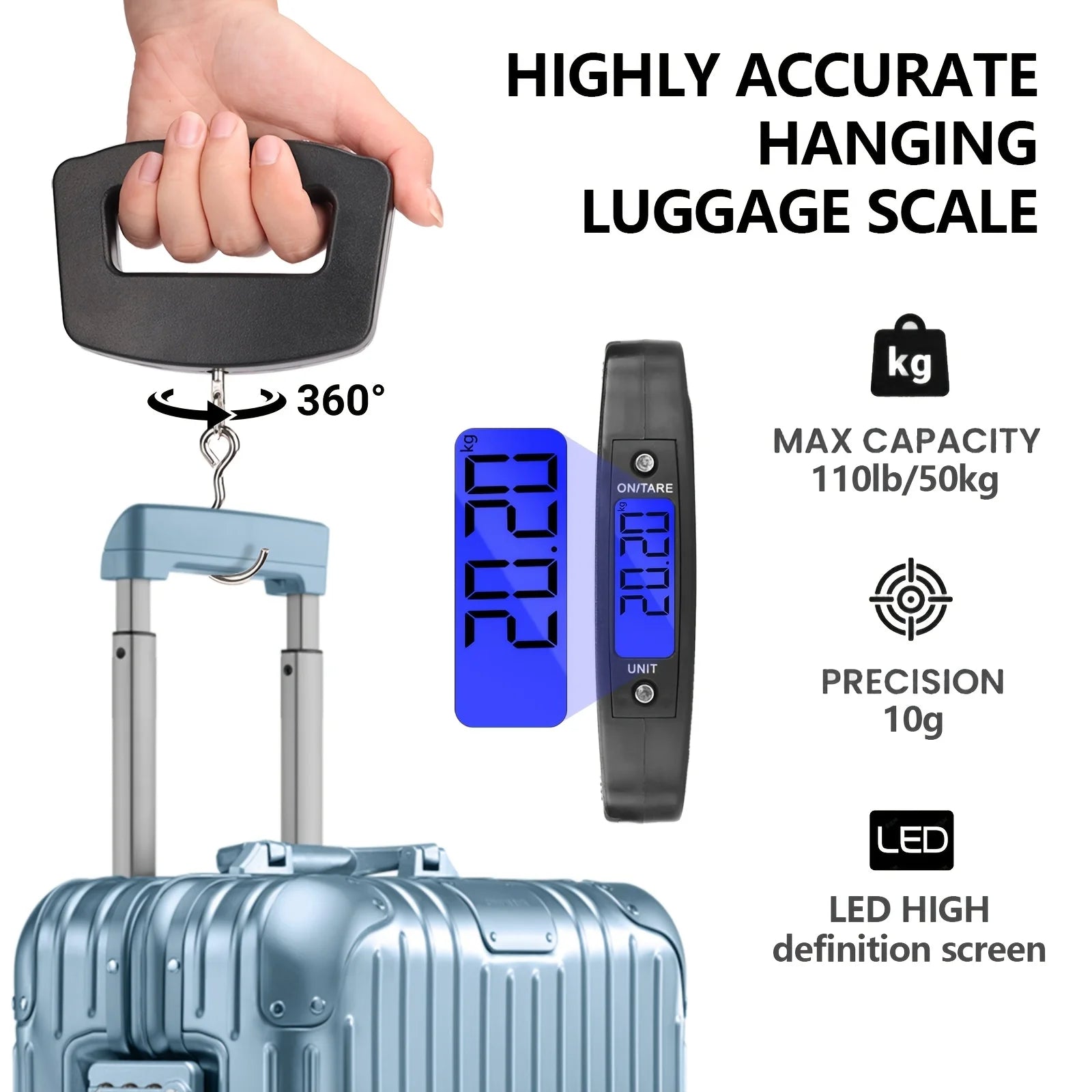 Portable Digital Luggage Scale 50kg – High Precision Travel Weight Checker