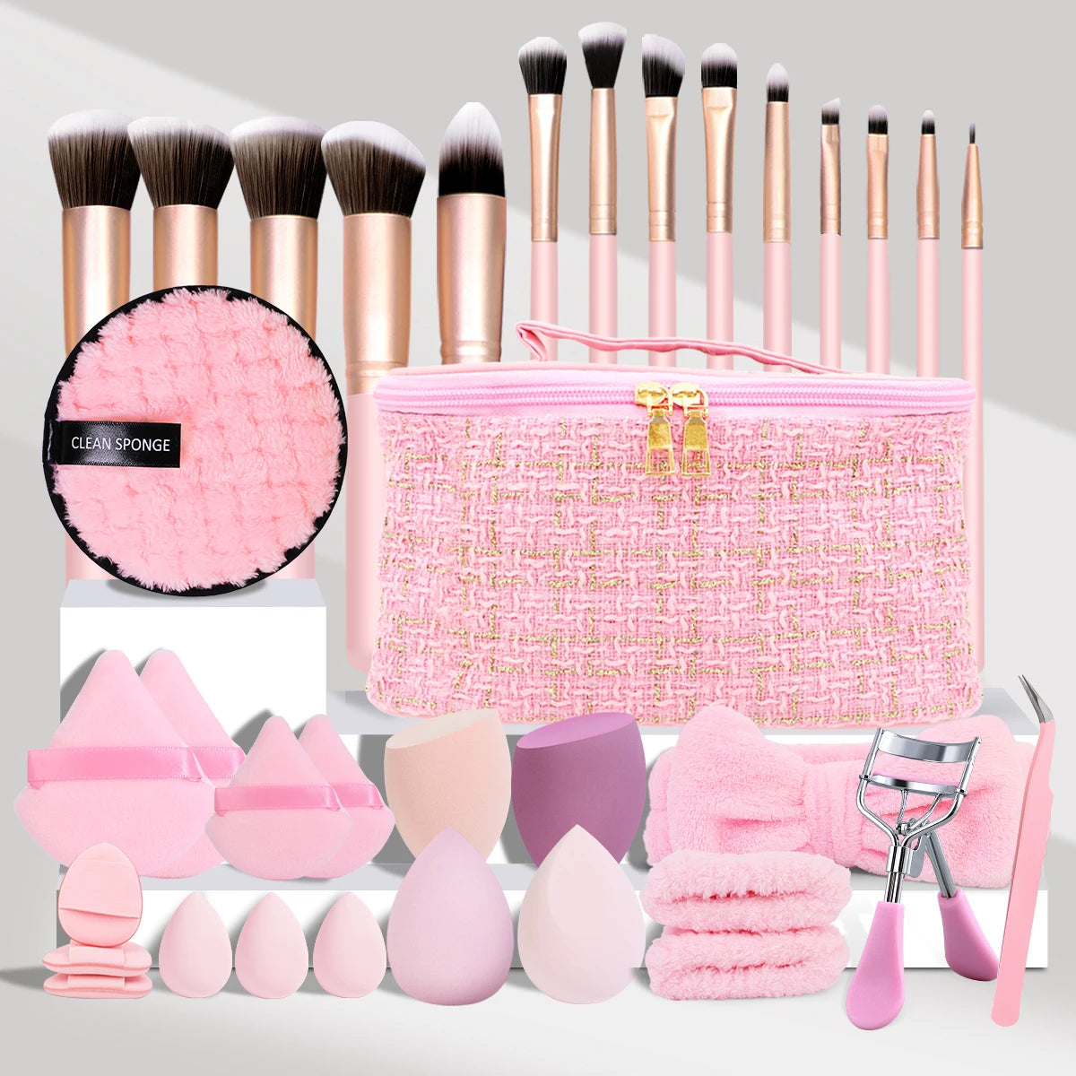 35PCS Professional Makeup Brush Set with Beauty Sponges & Travel Cosmetic Bag