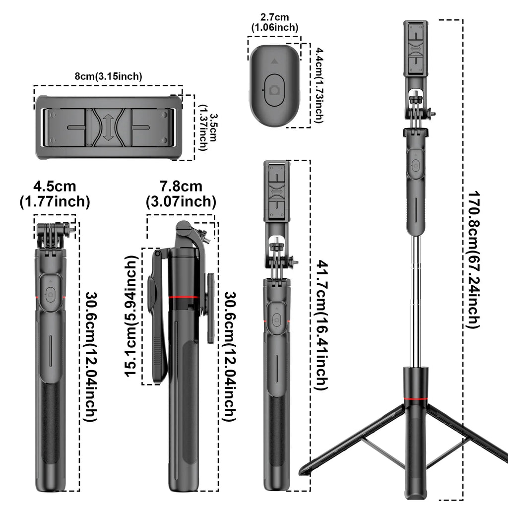Bluetooth Selfie Stick Tripod with Wireless Remote – Extendable Phone & Camera Stand