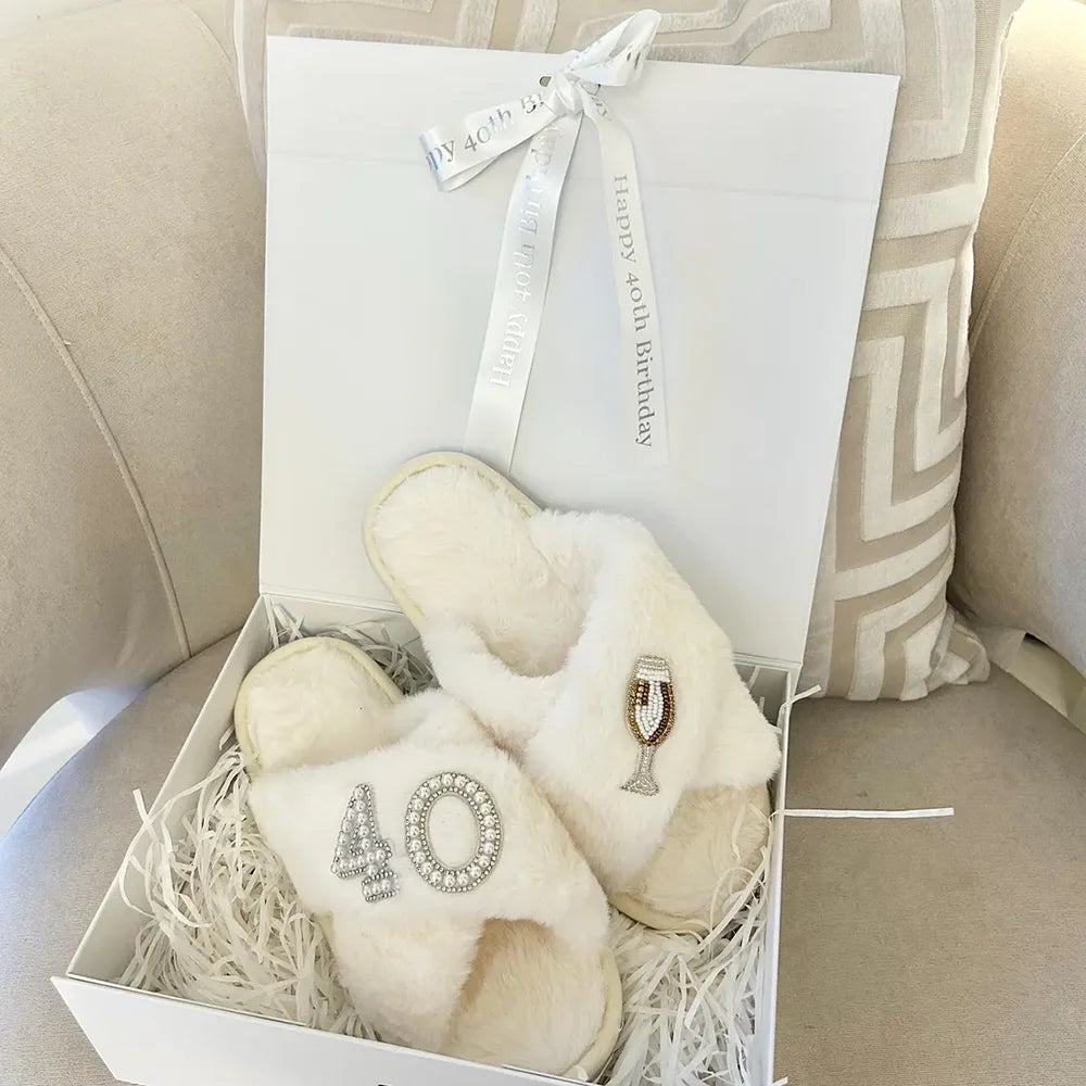 Personalized Milestone Birthday Plush Slippers – 18th, 21st, 30th, 40th, 50th & 60th Birthday Gift