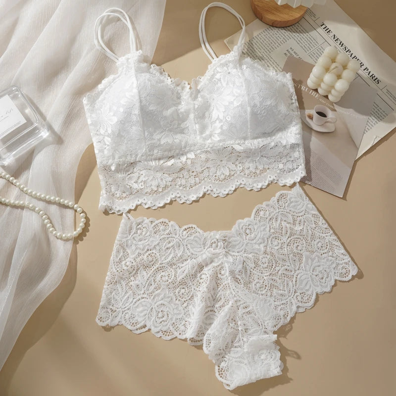 Women's Lace Bralette & Brief Set – Wireless Comfort Lingerie