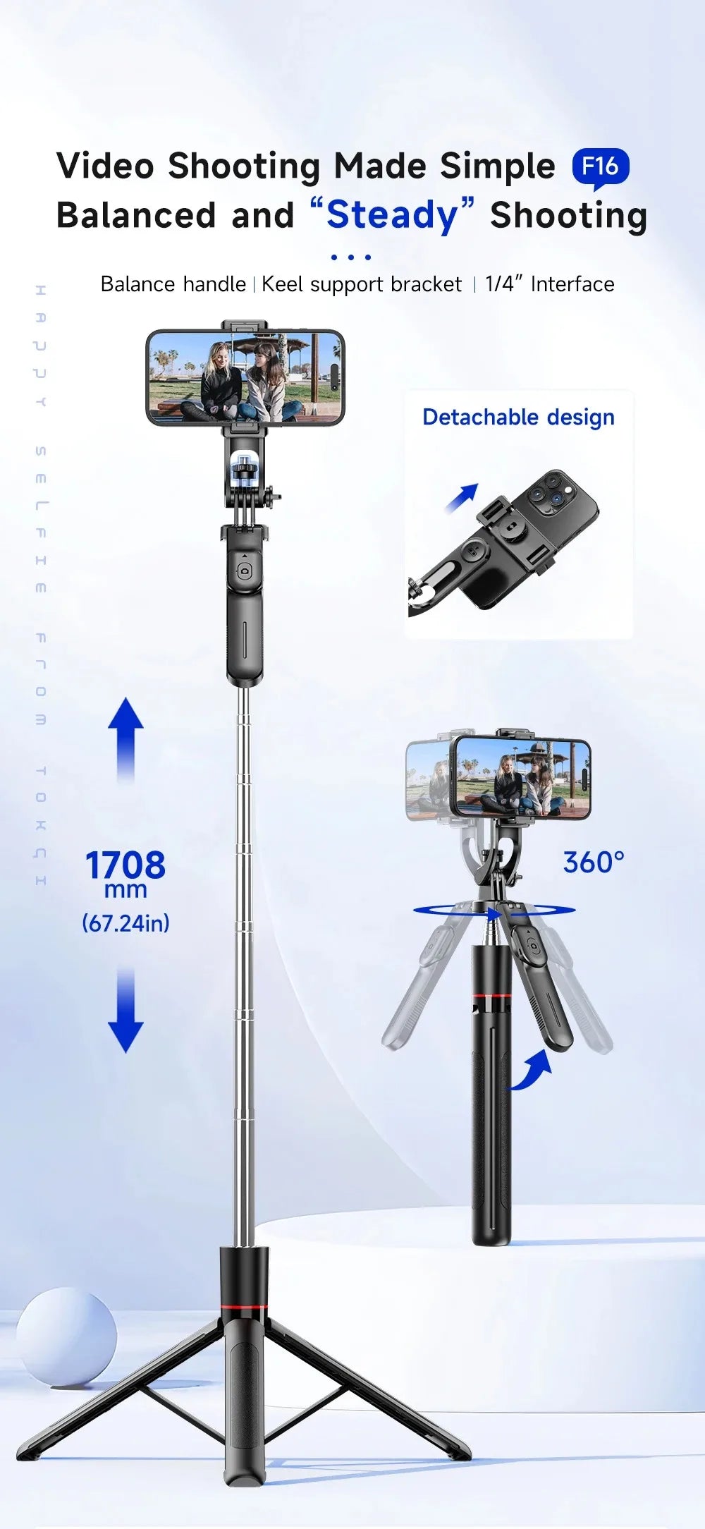 Bluetooth Selfie Stick Tripod with Wireless Remote – Extendable Phone & Camera Stand