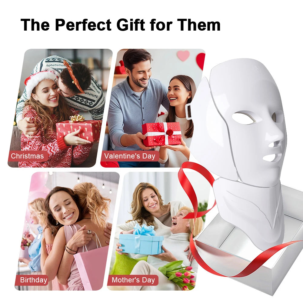 Wireless 7 Color LED Face & Neck Beauty Mask – Rechargeable Skin Care Device for Glowing Skin
