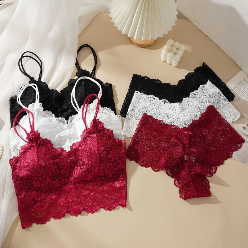 Women's Lace Bralette & Brief Set – Wireless Comfort Lingerie