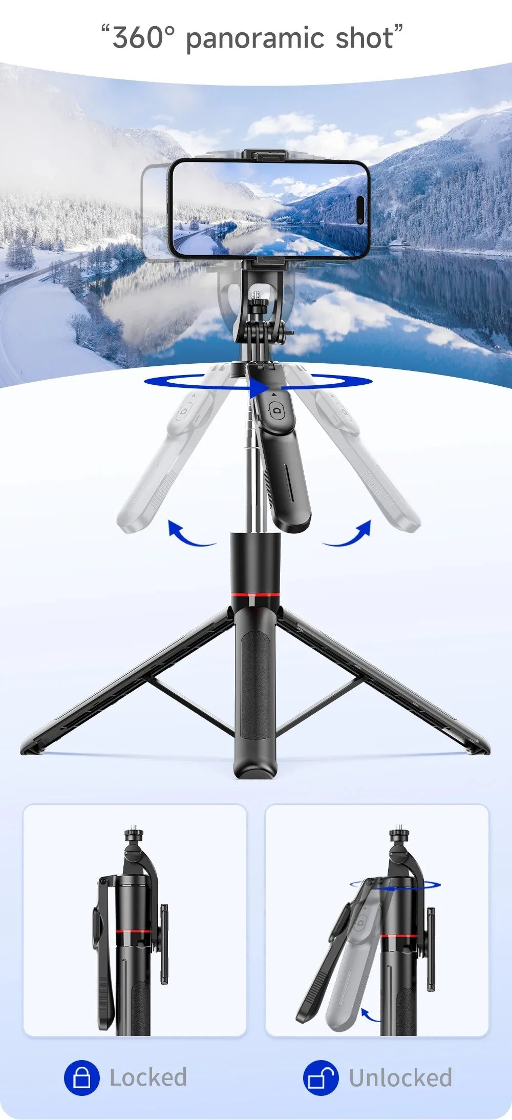 Bluetooth Selfie Stick Tripod with Wireless Remote – Extendable Phone & Camera Stand
