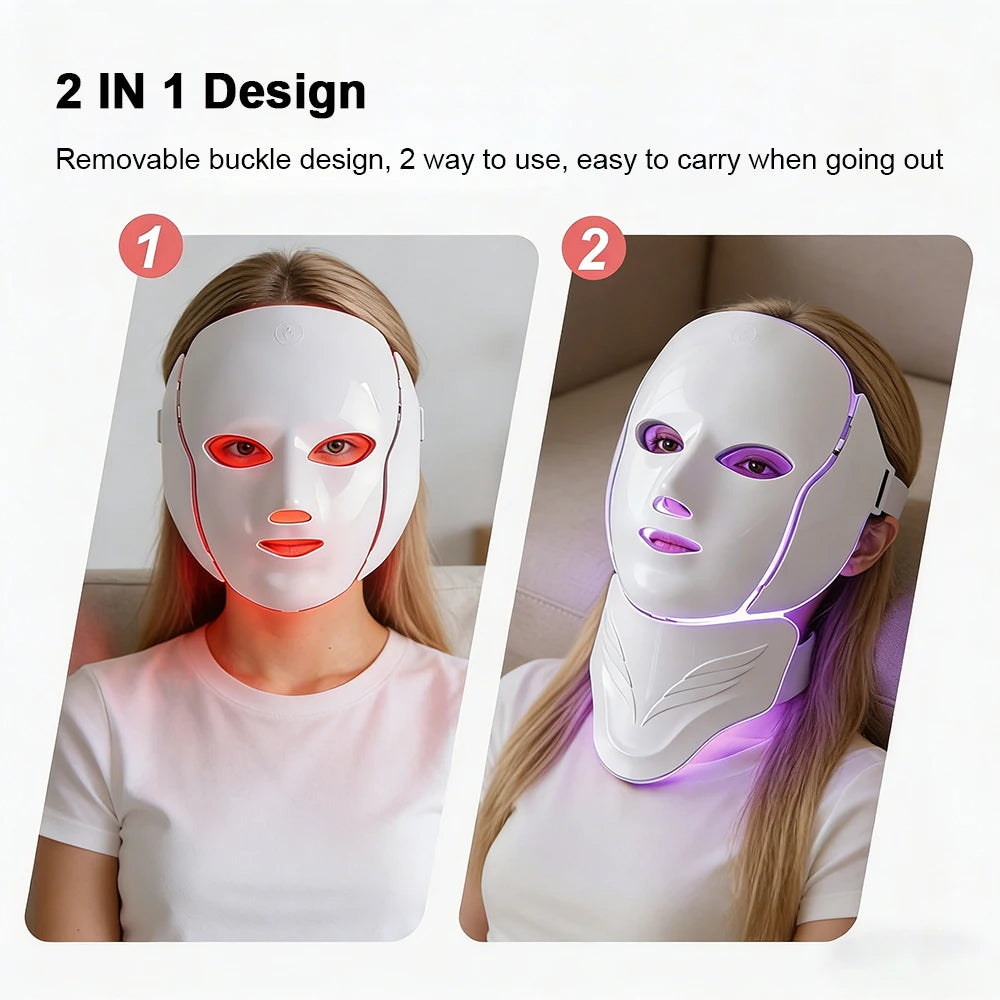 Wireless 7 Color LED Face & Neck Beauty Mask – Rechargeable Skin Care Device for Glowing Skin