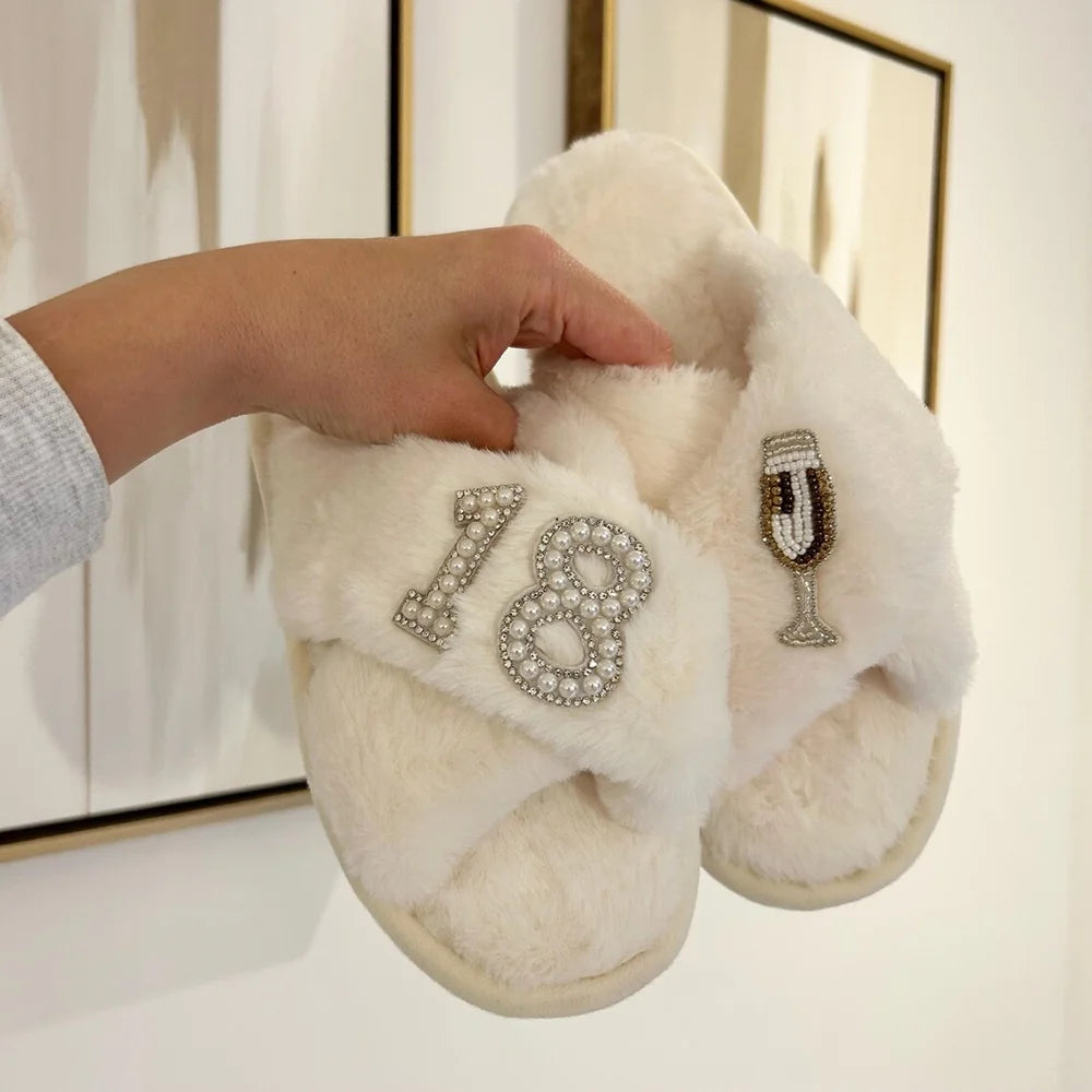 Personalized Milestone Birthday Plush Slippers – 18th, 21st, 30th, 40th, 50th & 60th Birthday Gift