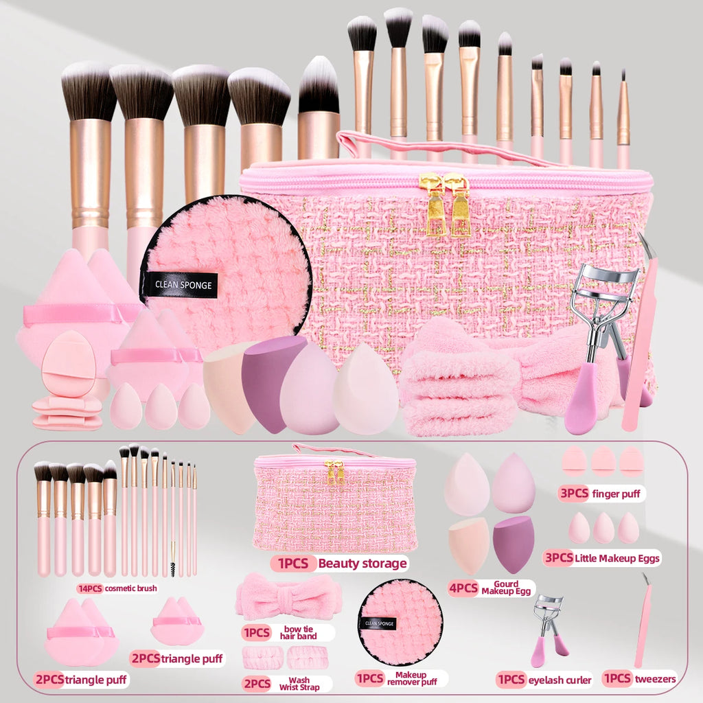 35PCS Professional Makeup Brush Set with Beauty Sponges & Travel Cosmetic Bag
