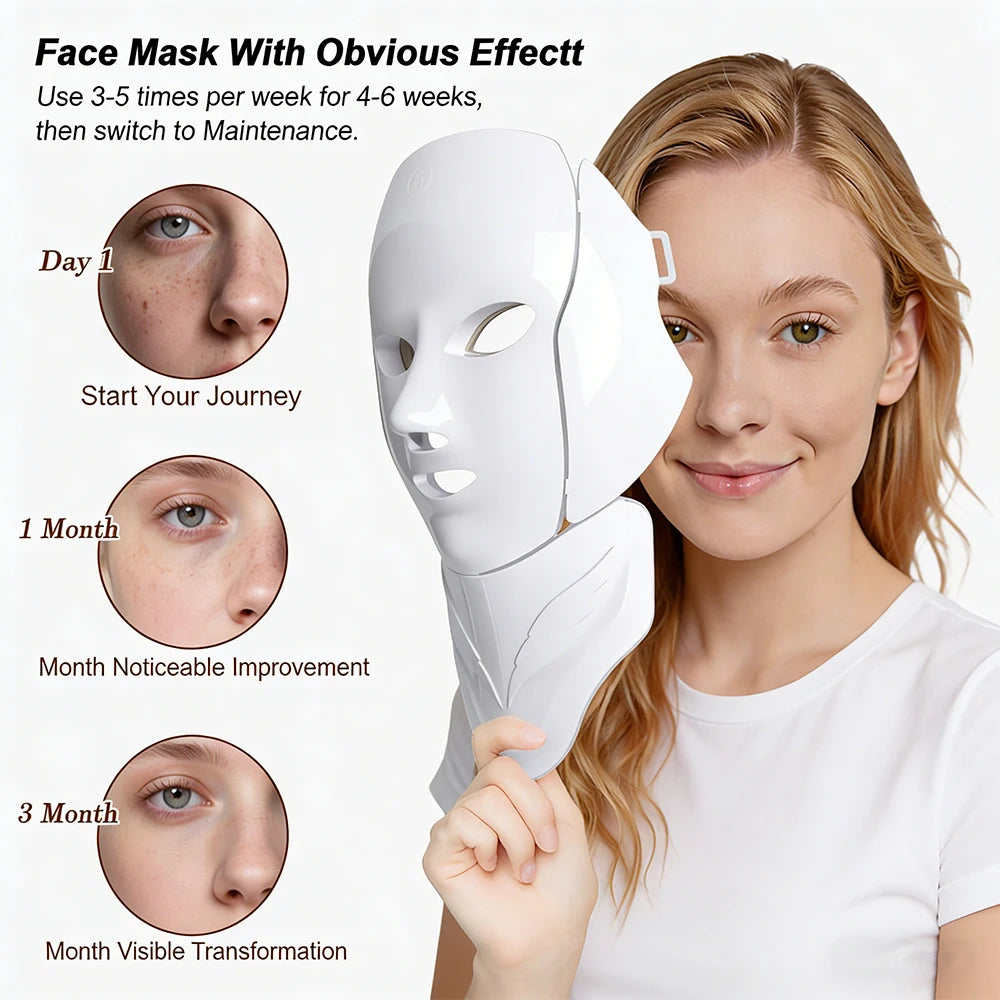 Wireless 7 Color LED Face & Neck Beauty Mask – Rechargeable Skin Care Device for Glowing Skin