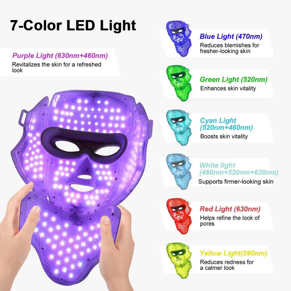 Wireless 7 Color LED Face & Neck Beauty Mask – Rechargeable Skin Care Device for Glowing Skin