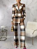 Women's Elegant Plaid Blazer & Trouser Suit Set – 2 Piece Office Co-Ord