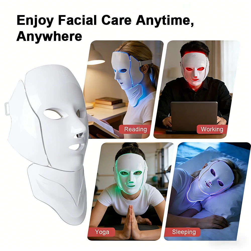 Wireless 7 Color LED Face & Neck Beauty Mask – Rechargeable Skin Care Device for Glowing Skin