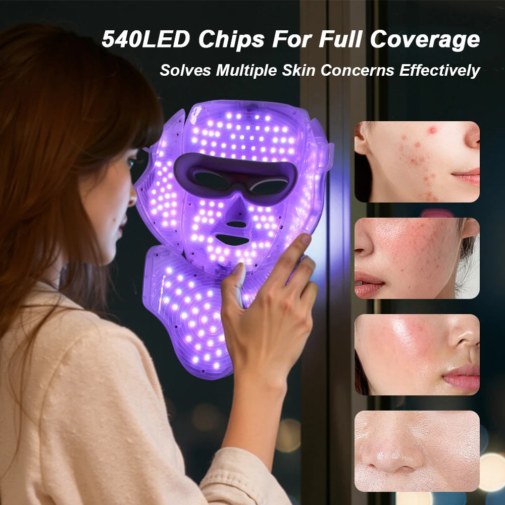 Wireless 7 Color LED Face & Neck Beauty Mask – Rechargeable Skin Care Device for Glowing Skin