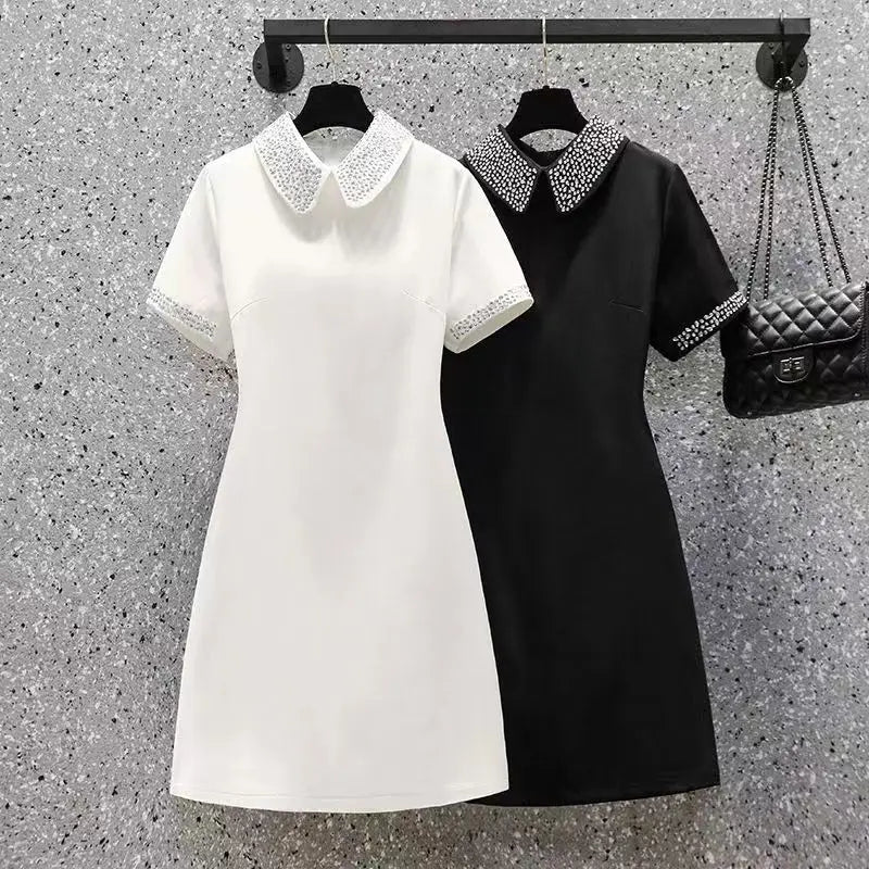 Women's Elegant A-Line Midi Dress – Casual Summer Short Sleeve Dress