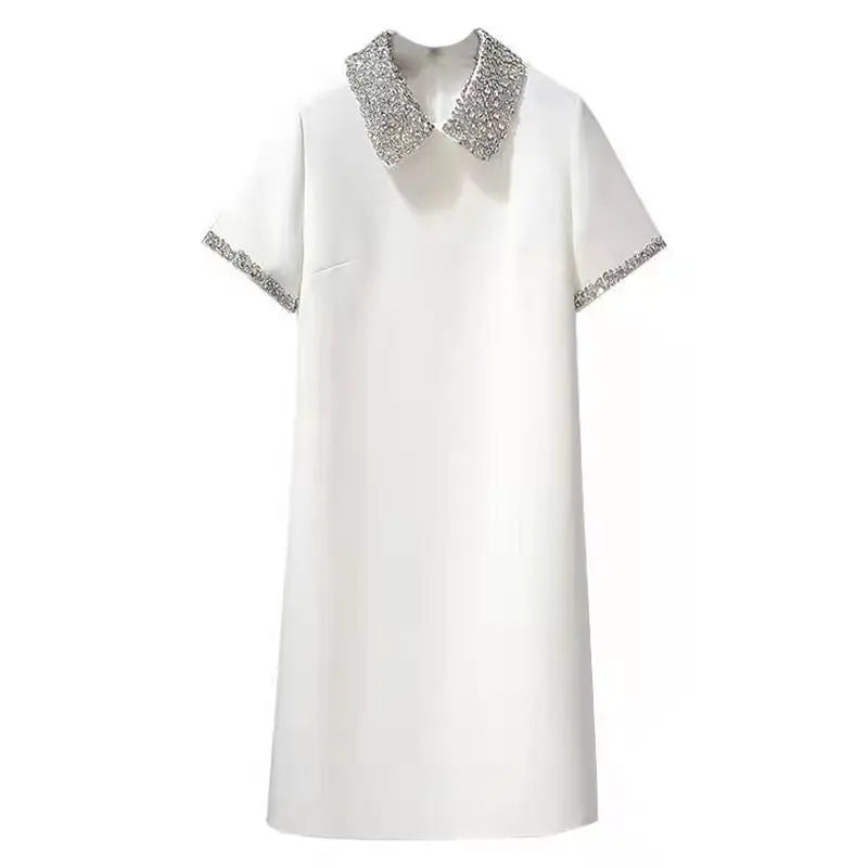 Women's Elegant A-Line Midi Dress – Casual Summer Short Sleeve Dress