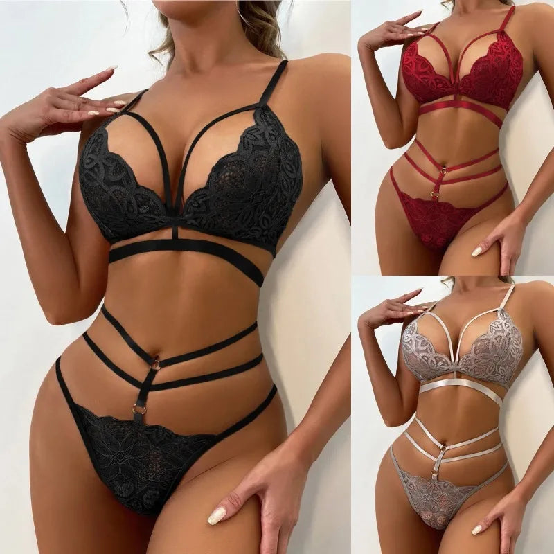 Elegant Lace Front Closure Bra & Brief Set