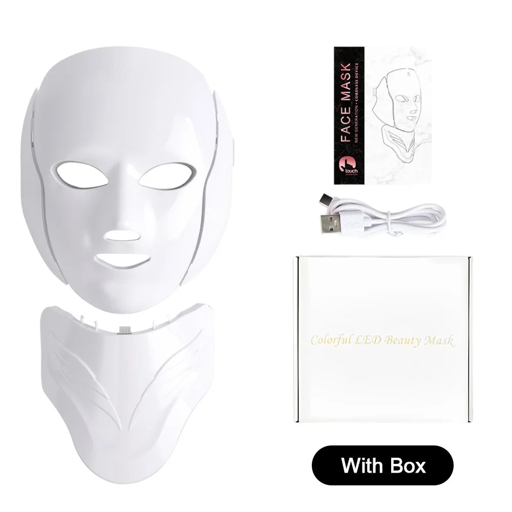 Wireless 7 Color LED Face & Neck Beauty Mask – Rechargeable Skin Care Device for Glowing Skin
