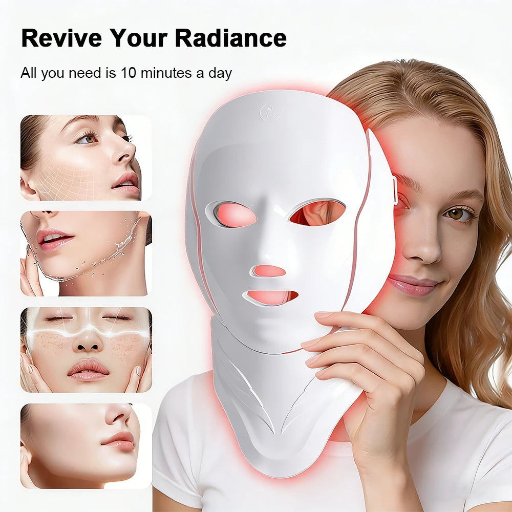 Wireless 7 Color LED Face & Neck Beauty Mask – Rechargeable Skin Care Device for Glowing Skin
