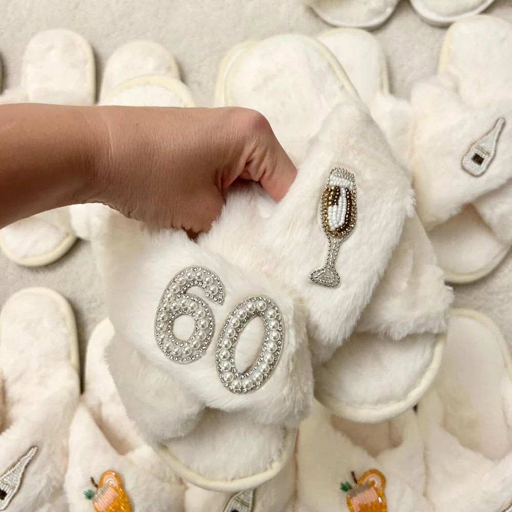 Personalized Milestone Birthday Plush Slippers – 18th, 21st, 30th, 40th, 50th & 60th Birthday Gift