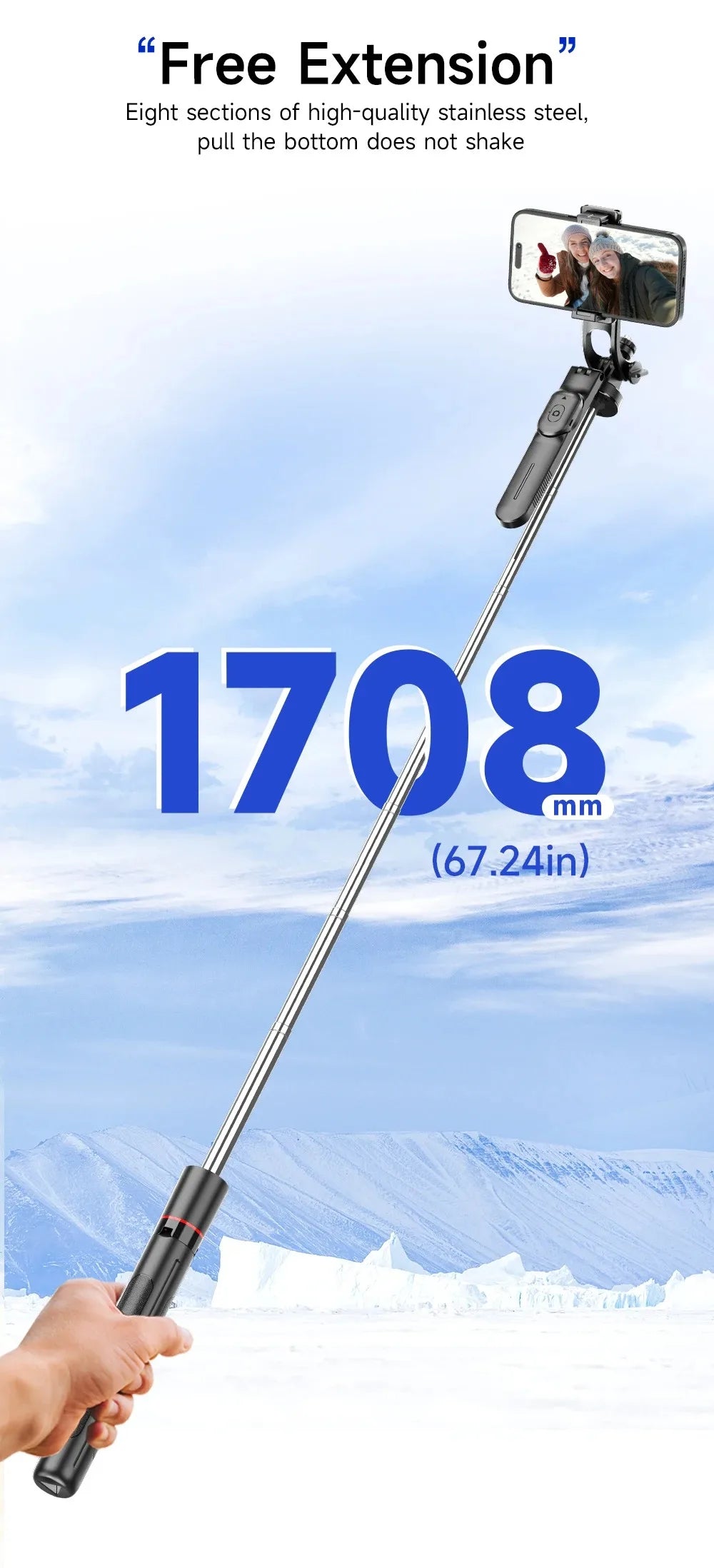 Bluetooth Selfie Stick Tripod with Wireless Remote – Extendable Phone & Camera Stand
