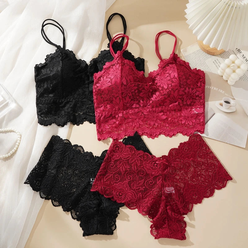 Women's Lace Bralette & Brief Set – Wireless Comfort Lingerie