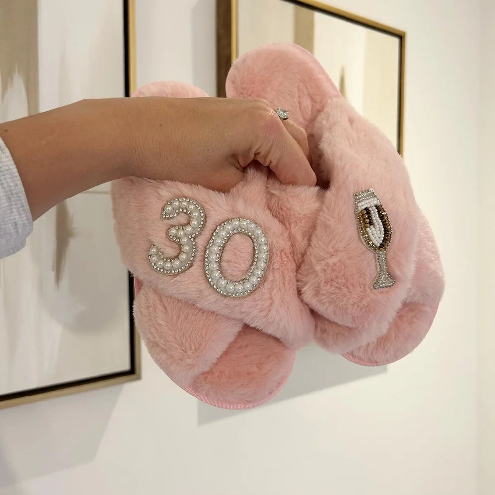 Personalized Milestone Birthday Plush Slippers – 18th, 21st, 30th, 40th, 50th & 60th Birthday Gift