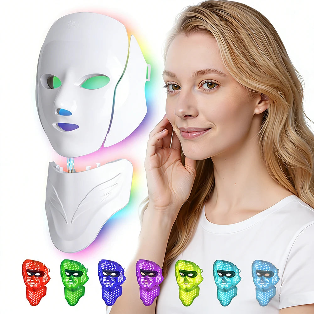 Wireless 7 Color LED Face & Neck Beauty Mask – Rechargeable Skin Care Device for Glowing Skin