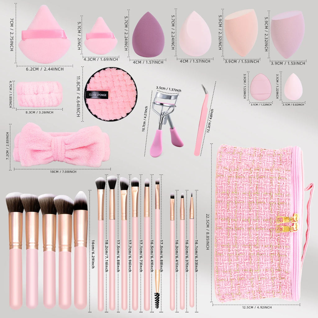 35PCS Professional Makeup Brush Set with Beauty Sponges & Travel Cosmetic Bag