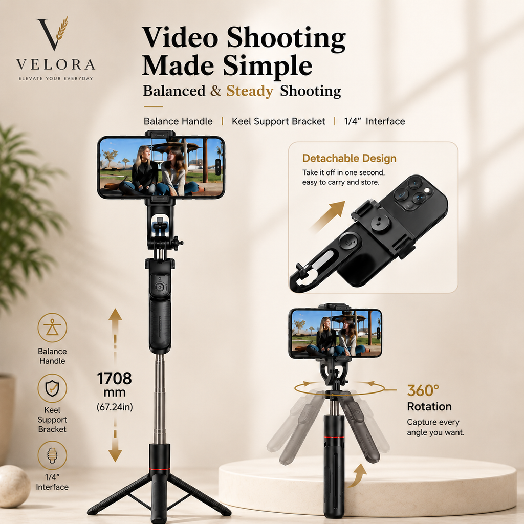 Bluetooth Selfie Stick Tripod with Wireless Remote – Extendable Phone & Camera Stand