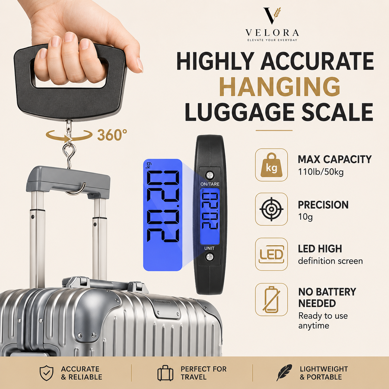 Portable Digital Luggage Scale 50kg – High Precision Travel Weight Checker